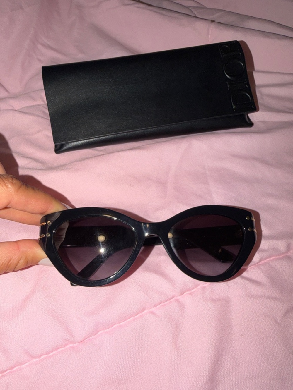 Dior Black Cat‑Eye Sunglasses with Matching Black Case